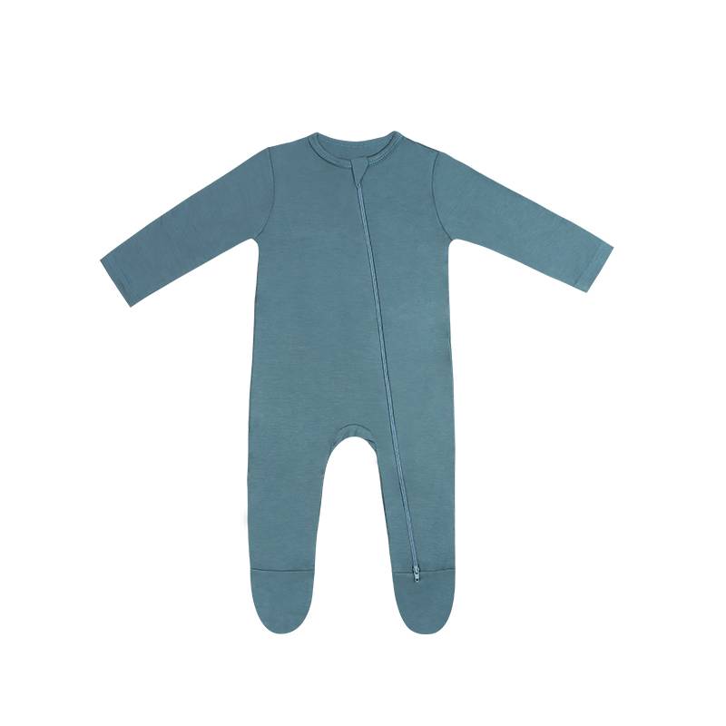 Wholesale Custom Solid Color Long Winter Clothes Sleeve Sleepsuit 100% Cotton Baby Onsies Baby Zipper Romper Bamboo